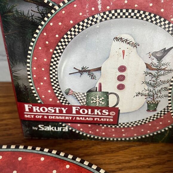Vintage Sakura "Frosty Folks" Set of 3 Debbie Mumm Stoneware Plates With Snowman - Picture 5 of 6